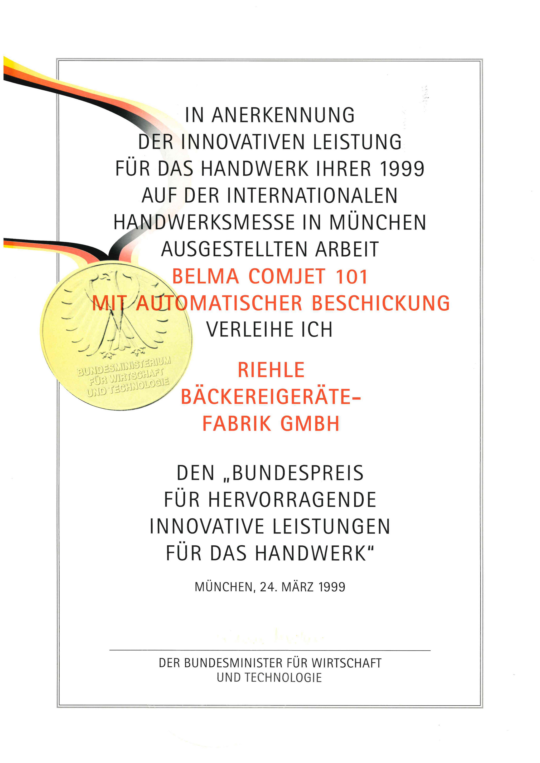 Bundespreis für hervorragende innovatorische Leistungen für das Handwerk